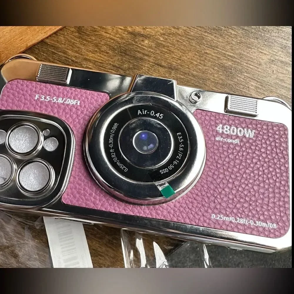 NWT iPhone, pro X retro 3-D vintage camera case with a strap purple